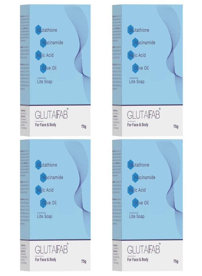 GLUTAFAB صابون جلوتافاب لايت لترطيب وتفتيح البشرة مع الجلوتاثيون والنياسيناميد وزيت الزيتون | يقلل البقع الداكنة والتصبغات والعيوب | مناسب لجميع أنواع البشرة | للرجال والنساء | 75 غرام (عبوة من 4 قطع) - Image 1