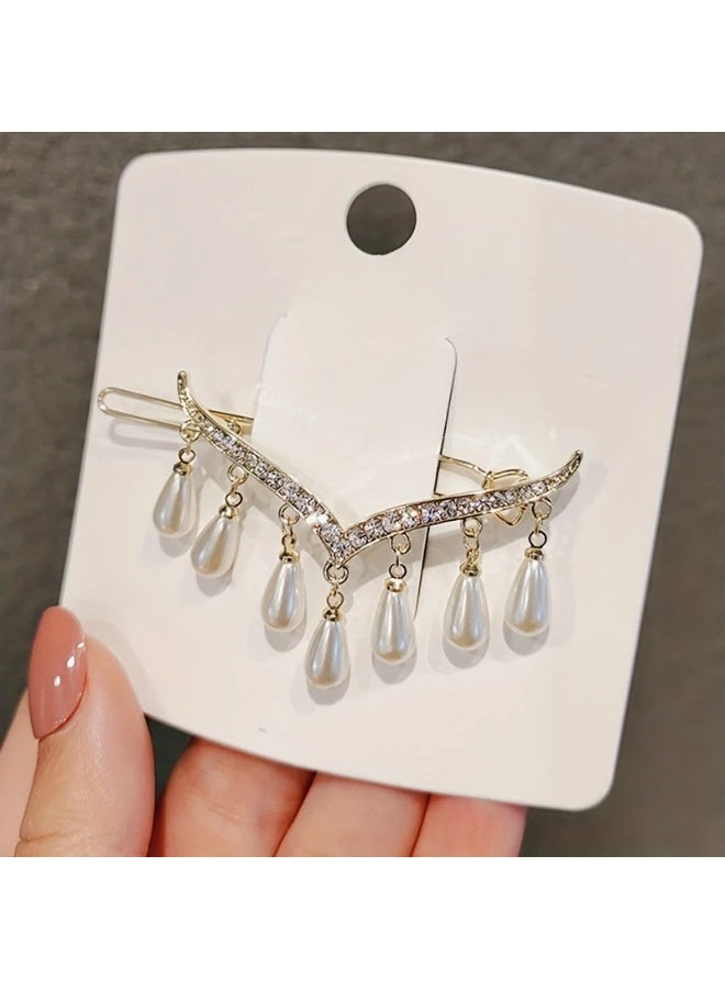 Goolsky Elegant Golden-Tone V-Shaped Hair Clip with Sparkling Rhinestones & Dangling Faux Pearl Tassels - Chic Zinc Alloy Accessory for Casual Styles ﻿ - Image 5