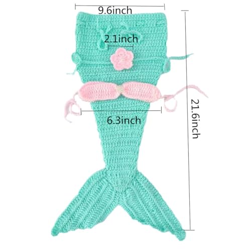 Pinbo Newborn Baby Photography Prop Crochet Mermaid Headband Bra Tail - Image 2
