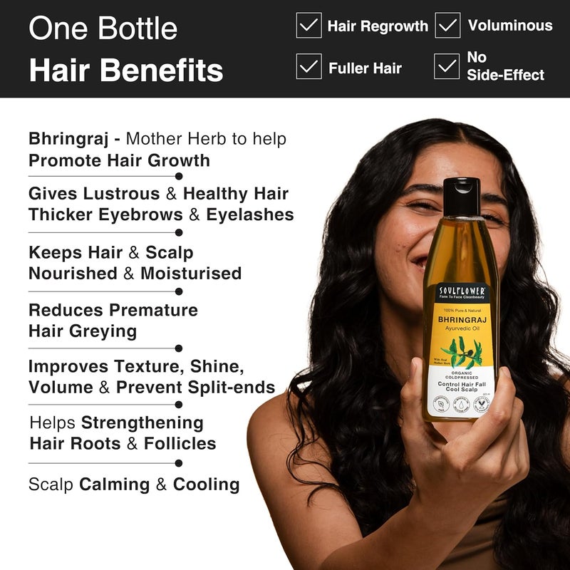 Soulflower Cold-Pressed Bhringraj Oil-Pure & Natural| Hair Growth, Strengthening & Nourishing hair roots, Anti-Dandruff, Cooling Scalp| Coconut, Sesame, Mother herb| 225ml - Image 3