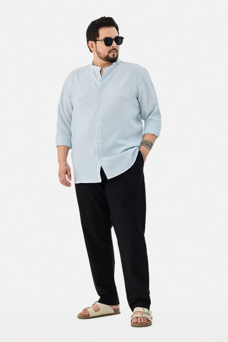 سنيتش Chinese Collar Plus Size Stripes Shirt
