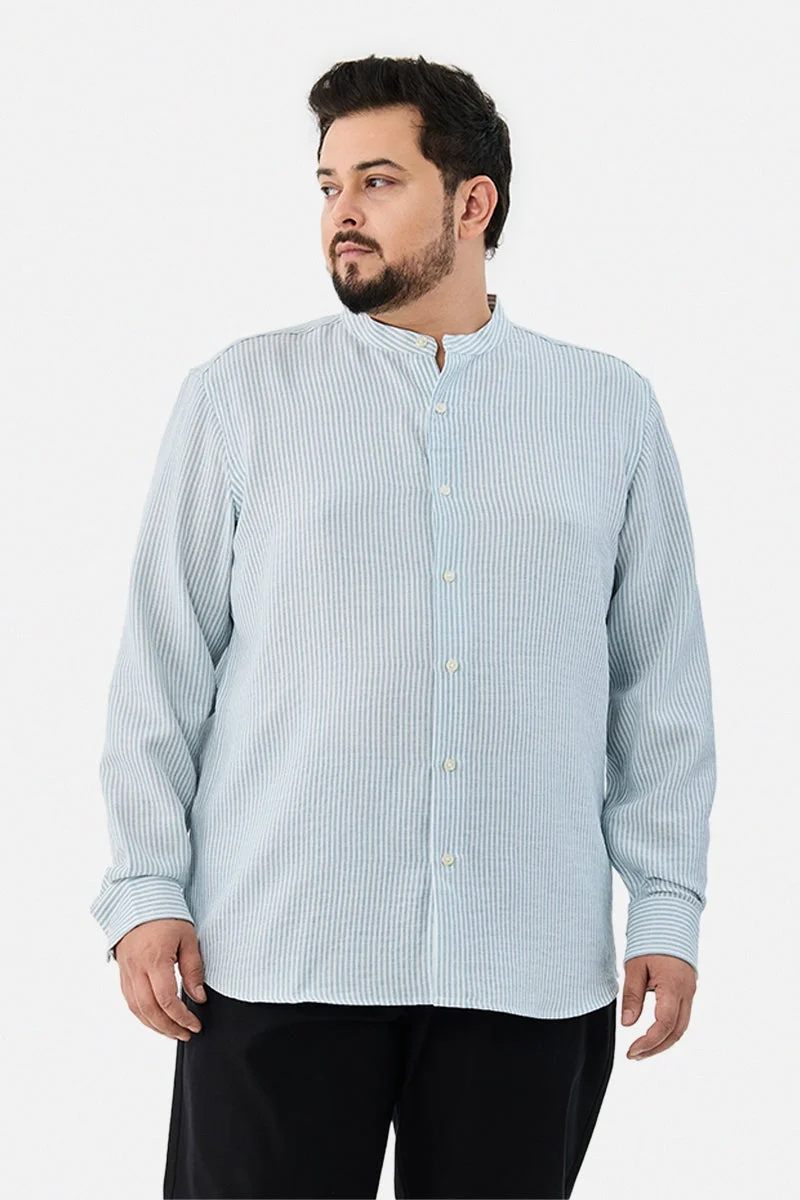 سنيتش Chinese Collar Plus Size Stripes Shirt