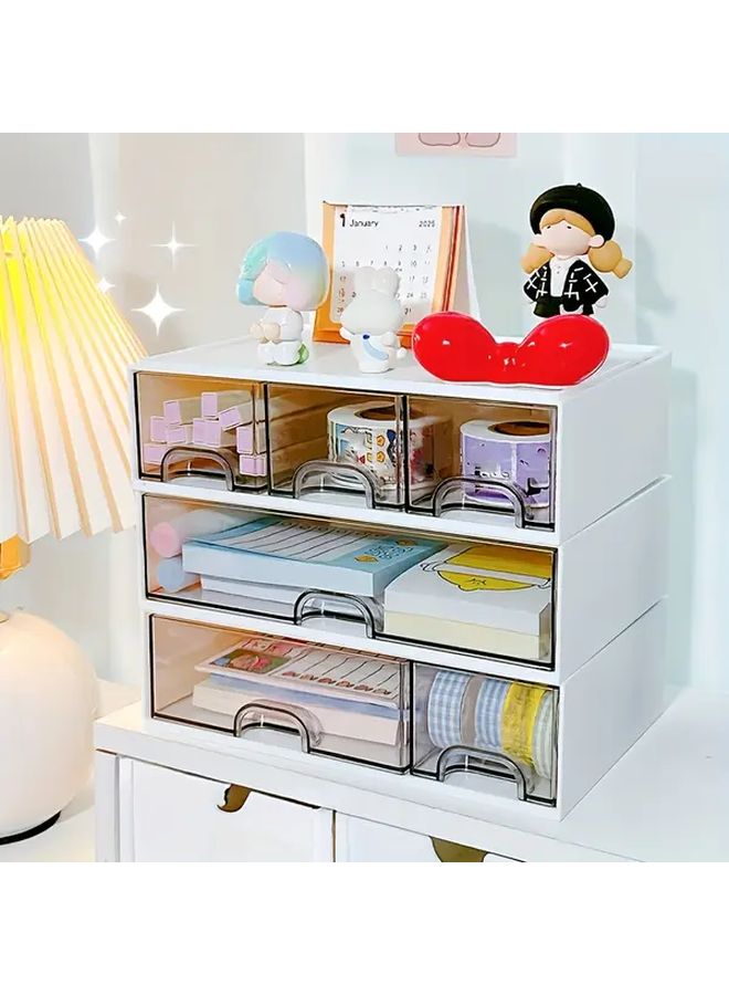 White 2 Drawer Stackable Organizer Large Capacity Modular Storage for Desk Shelf - Image 3
