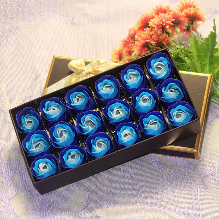 18 Roses Soap Flowers Gift Box for Valentines Blue set Blue set