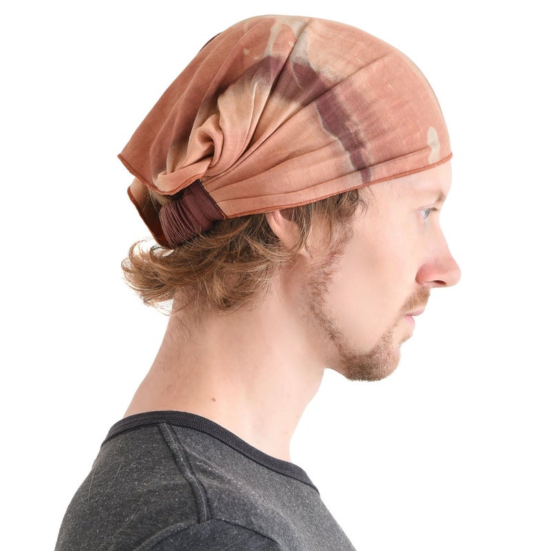 CHARM Tie Dye Bandana Headband For Women, Men's Loose Fitting Boho Headscarf, Wide Hand Dyed Hippie Hair Band For Dreads Orange - Image 1
