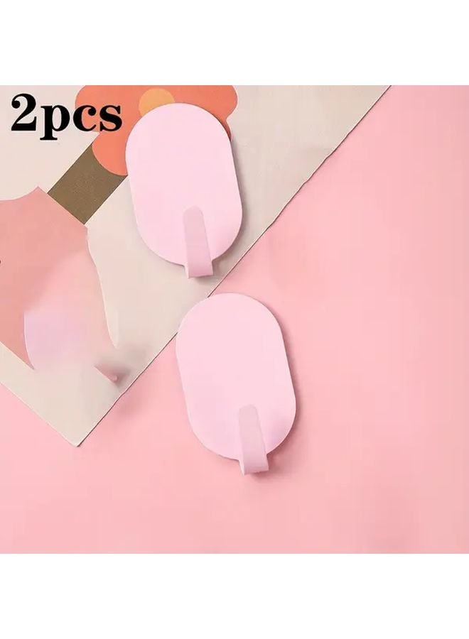 2Pcs Pink No Drill Adhesive Wall Hooks Modern Metal Storage For Keys Towels - Image 1