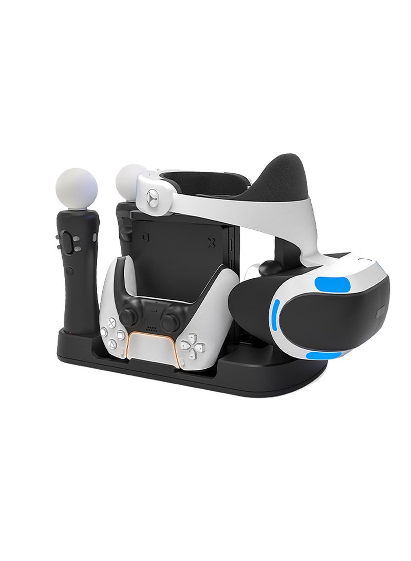 iplay PSVR Charging Stand, with PS5 Controller Charging Station, for Displaying PS VR Headset and Processor, with Led Indicator, 2 Magnetic Clasp and Type-C Cable, Black - Image 1