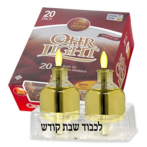 Ner Mitzvah Shabbat Oil Candles - Large Ohr Lights Pre-Filled Oil Shabbos Candles - 20 Pack - Image 1