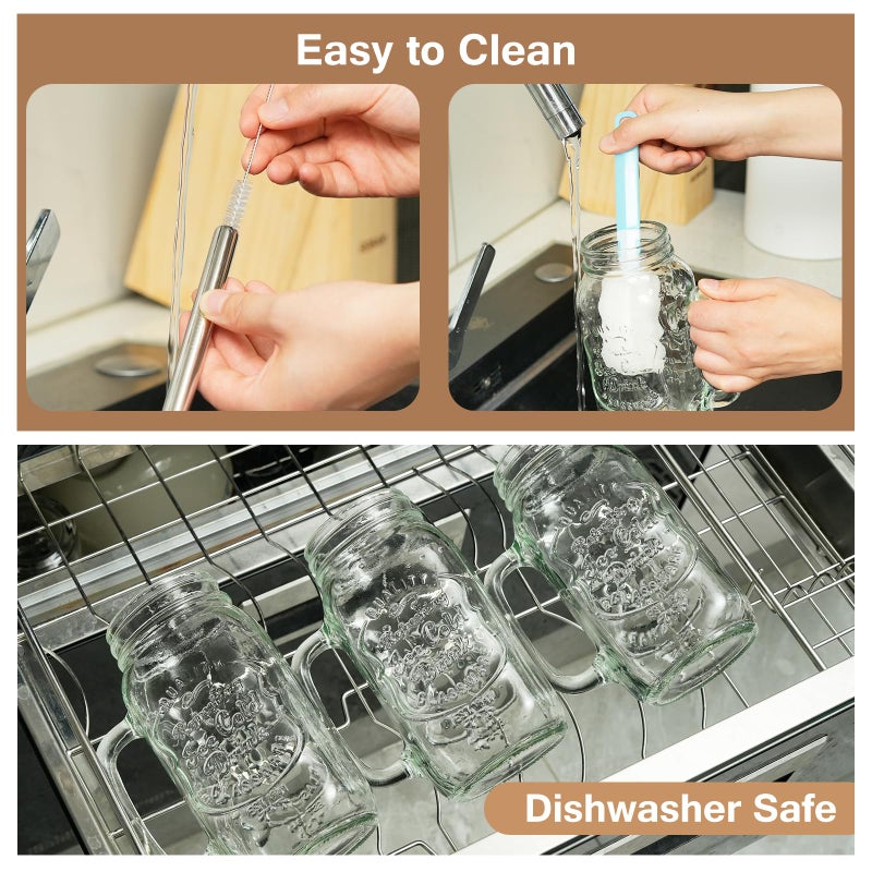EABOSON 4 Pack 24oz Mason Drinking Jars with Lids and Straws, Iced Coffee Cup with Handle and 3 Brushes, Glass Mugs Ideal for Cold Beverages, Juice, Smoothie, Cocktails - Image 4