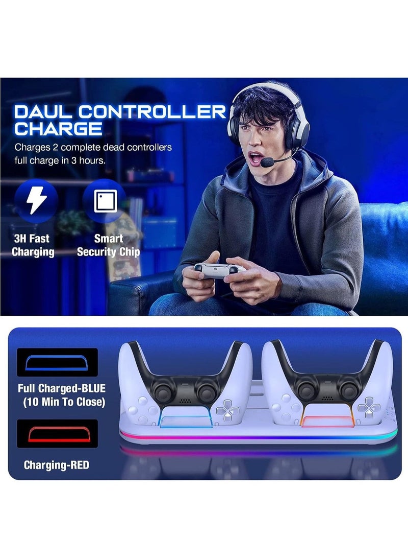 Generic - شاحن وحدة التحكم PS5، قاعدة تبريد LED لجهاز سوني بلاي ستيشن 5، قاعدة دعم وحدة التحكم، حامل ألعاب، ملحقات ألعاب (أبيض) - Image 1