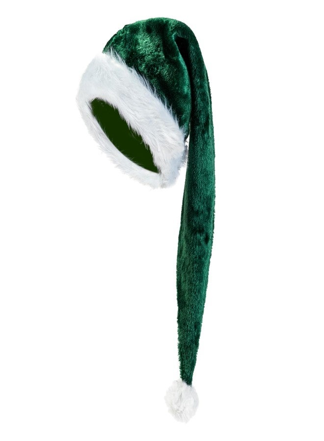 CIPOWM Long Santa Hat for Adults, Velvet Santa Hats Plush Christmas Hat for Xmas New Year Party Decorations and Supplies (Dark Green) - Image 1