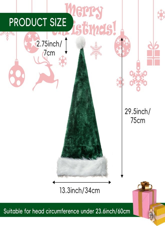 CIPOWM Long Santa Hat for Adults, Velvet Santa Hats Plush Christmas Hat for Xmas New Year Party Decorations and Supplies (Dark Green) - Image 3