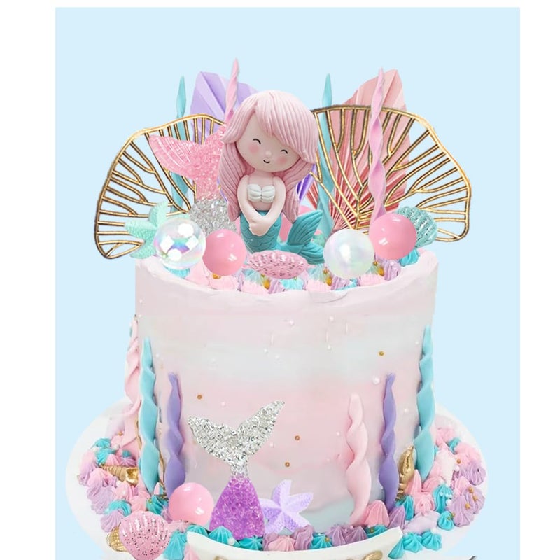 DiDida Mermaid Cake Topper Under The Sea Cake Toppers set with Little Mermaid Seaweed Bubble Golden Leaves for Mermaid Birthday - Image 2