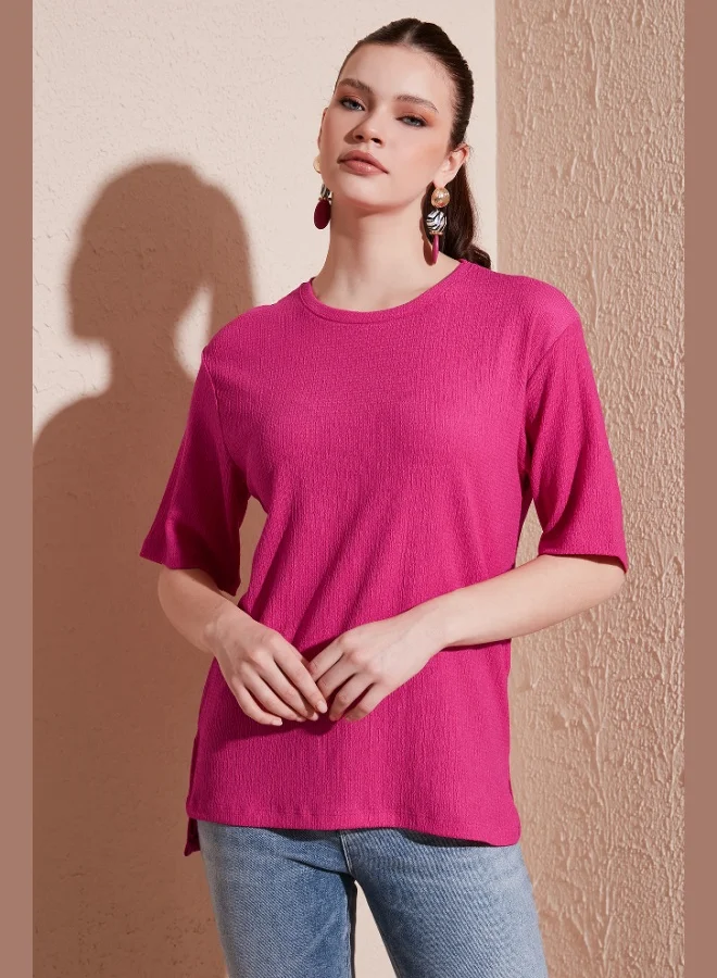 Lela Lela Crew Neck Slit Detailed Crepe Fabric Blouse Women's BLOUSE 5865365