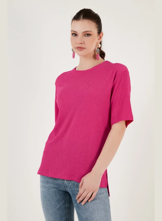 Lela Lela Crew Neck Slit Detailed Crepe Fabric Blouse Women's BLOUSE 5865365