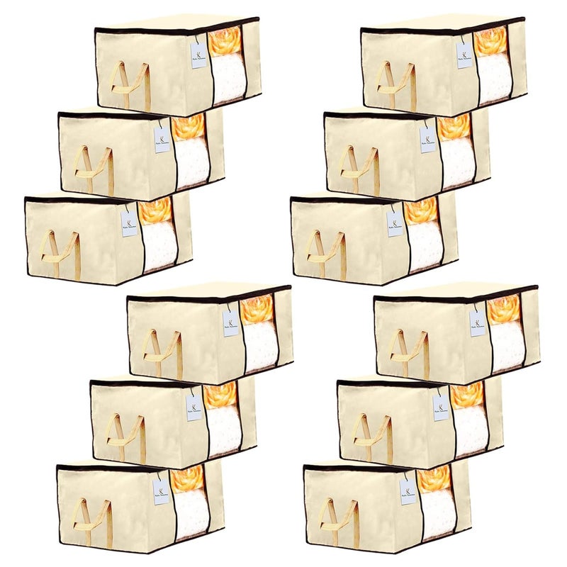 Kuber Industries Kuber Industries Underbed Storage Bag Storage Organiser Blanket Cover Set of 12 Ivory Extra Large SizeCTKTC23832 - Image 1