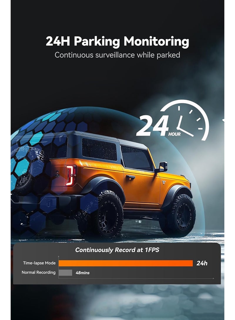 WOLFBOX G840S 12" 4K Mirror Dash Cam Backup Camera, 5.8GHz WiFi Smart Rearview Mirror for Cars & Trucks, Front and Rear View Dual Cameras, Night Vision, Parking Assistance, Included 32GB Card & GPS - Image 5