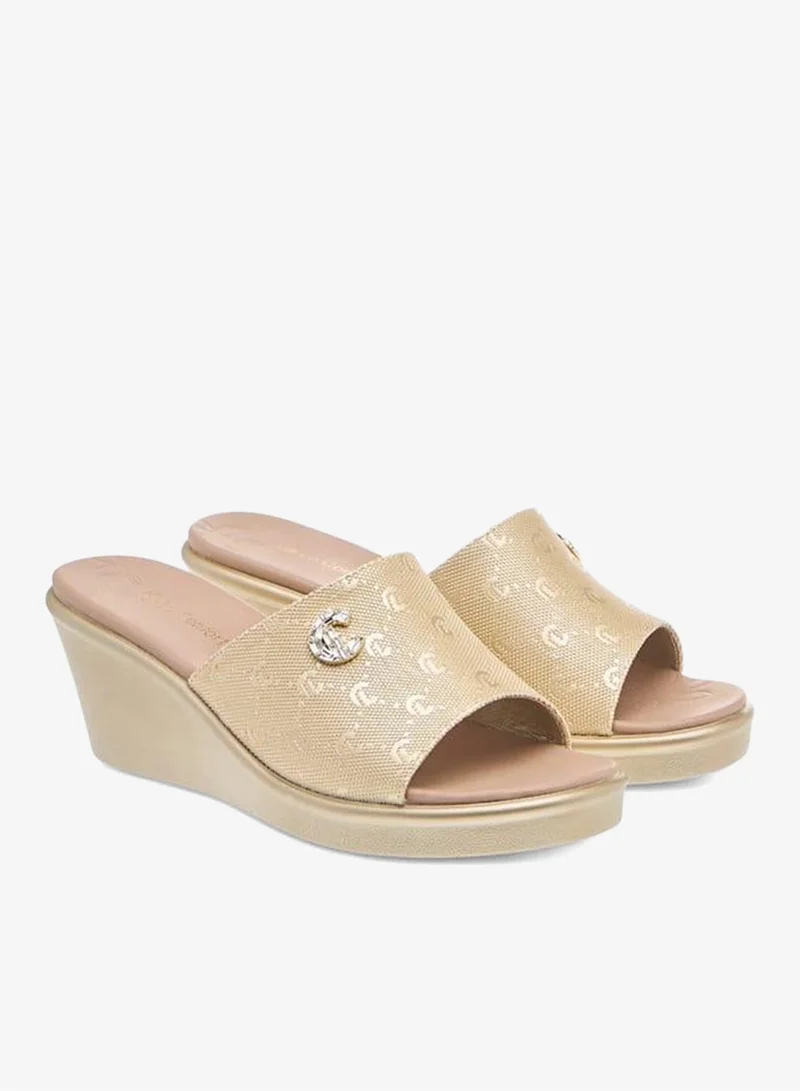 Le Confort Womens Monogram Embossed Sandals With Wedge Heels Ramadan Collection