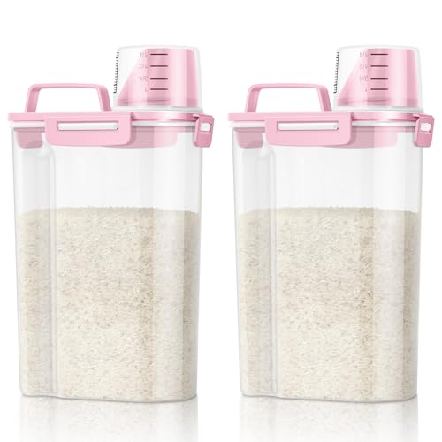 TBMax Rice Container 2 Pack 5 Lbs Cereal Container Storage Kitchen Pantry Food Storage Holder with Cup Small Pet Dog Cat Food Container Pink - Image 1