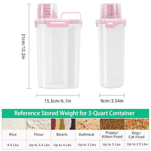 TBMax Rice Container 2 Pack 5 Lbs Cereal Container Storage Kitchen Pantry Food Storage Holder with Cup Small Pet Dog Cat Food Container Pink - Image 3