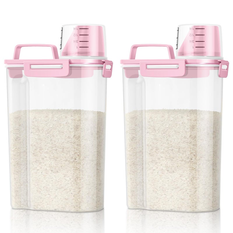 TBMax Rice Container 2 Pack 5 Lbs Cereal Container Storage Kitchen Pantry Food Storage Holder with Cup Small Pet Dog Cat Food Container Pink - Image 2