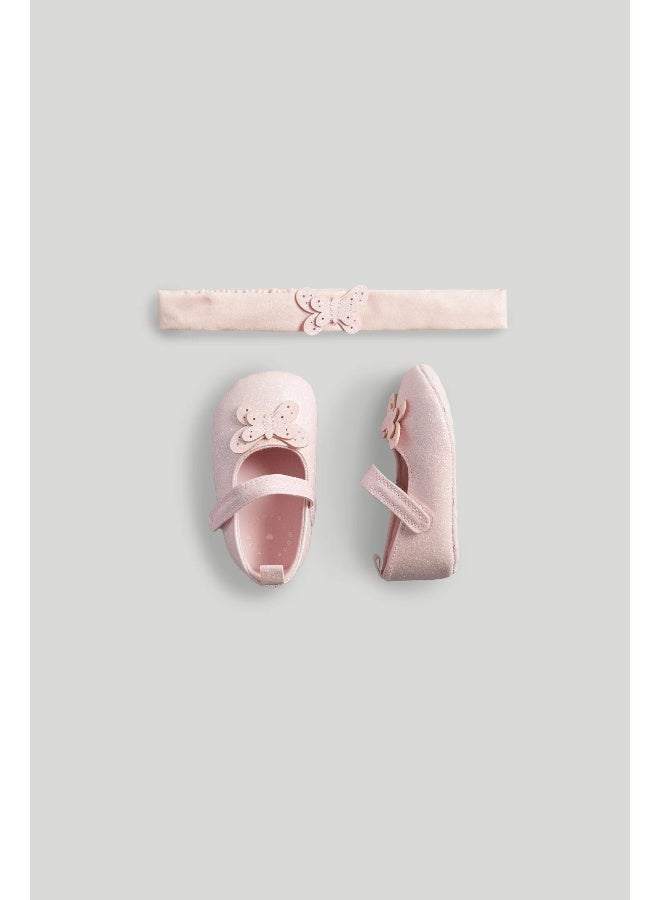 mothercare Pink Butterfly Shoes and Headband Set  - Image 3