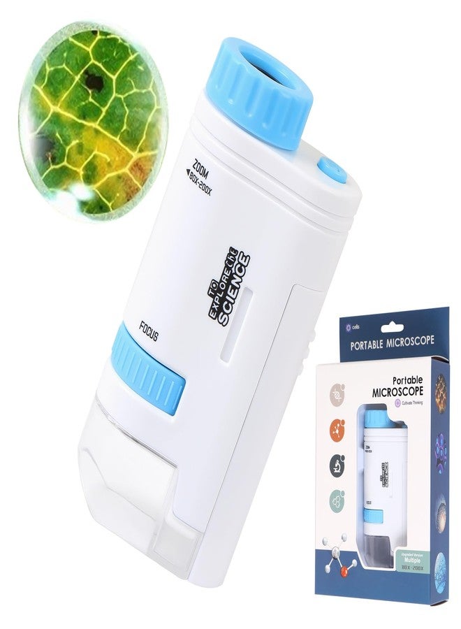 أونيفون مجهر جيب محمول باليد من Aunifun، مجهر محمول بقوة 80-200X مزود بإضاءة LED للتعلم والاستكشاف (أزرق) - Image 1
