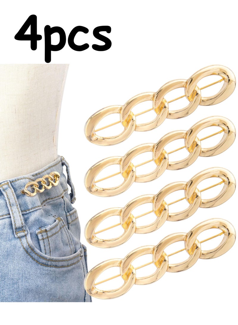 4 Sets Gold Adjustable Chain Pant Waist Tightener, No Sew Jeans Button Pins, Reusable Waist Buttons for Loose Jeans Coats Shirts Shawls - Image 1