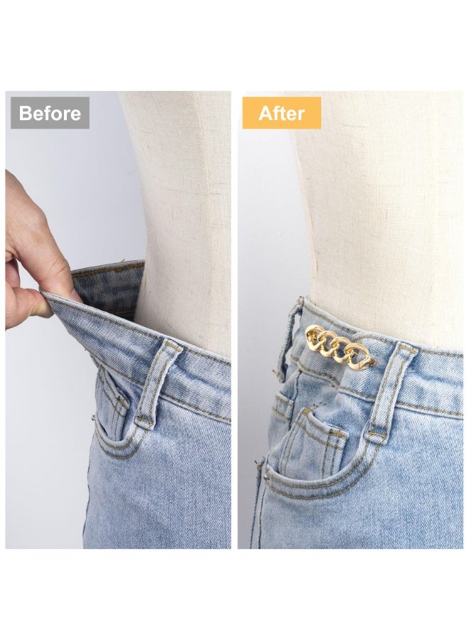 4 Sets Gold Adjustable Chain Pant Waist Tightener, No Sew Jeans Button Pins, Reusable Waist Buttons for Loose Jeans Coats Shirts Shawls - Image 4