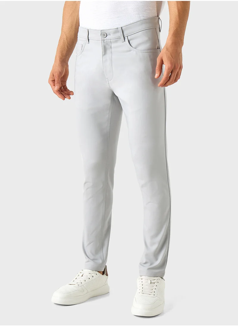 Iconic Iconic Solid Slim Fit Pants with Pockets