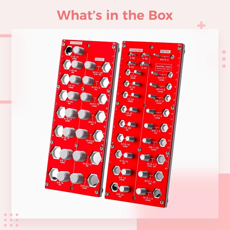 Aluminum Alloy Nut and Bolt Thread Checker, Red Screw Gauge, Metric and Standard 38-Hole Board - Image 5