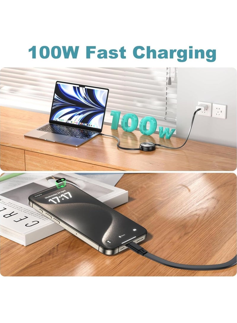 GUDOO USB C Cable, Mini 100W Retractable USB C To USB C PD 5A Fast Charging Cable, 1M Length Type C Charger Compatible for iPhone 15/15 Plus/15 Pro/15 Pro Max/Pad Pro/Air/Mini, for Galaxy and More  - Image 2