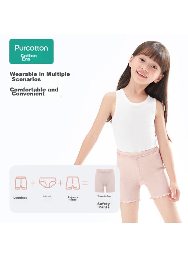 Purcotton Girls' Safety Shorts, Anti-exposure Underpants, Pure Cotton, White + Skin Color, 160cm - Image 2