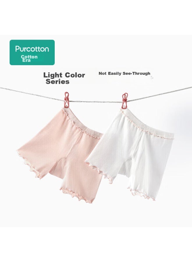 Purcotton Girls' Safety Shorts, Anti-exposure Underpants, Pure Cotton, White + Skin Color, 160cm - Image 1