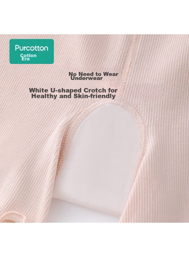 Purcotton Girls' Safety Shorts, Anti-exposure Underpants, Pure Cotton, White + Skin Color, 160cm - Image 4