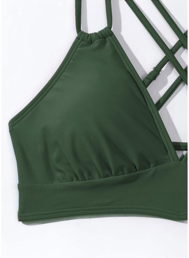 Tainehs Women's Push Up V Neck Bikini Sets Criss Cross Back Two Piece Bathing Suit Army Green - Image 5