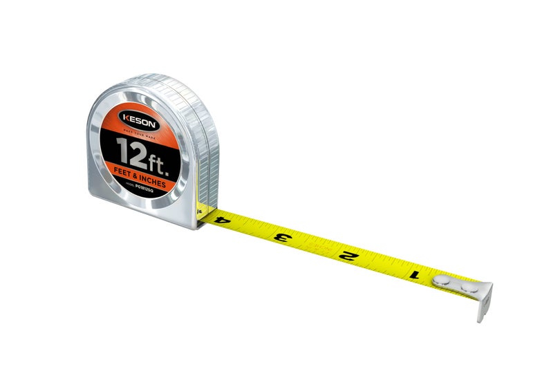 Keson PG1812SQ Short Tape Measure with Arch and Nylon Coated Steel Blade Graduations ft in 18 12Foot X 58Inch