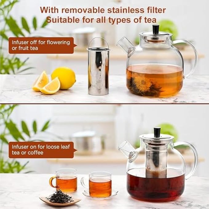 Antole Glass Teapot Stovetop1500Ml50Oz Glass Tea Pot With Removable Stainless Steel Infuser StrainerBorosilicate Tea KettleLoose Leaf And Blooming Tea Maker For CampingTravel - Image 5