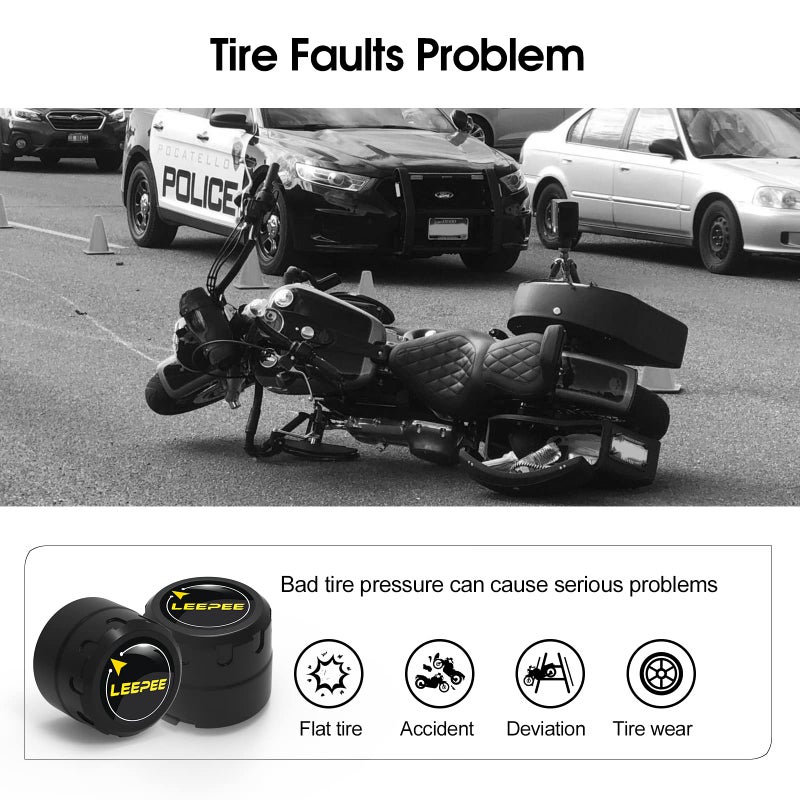 leepee Motorcycle Tire Pressure Monitoring System, Tire Pressure and Temperature Alarm, Wireless Motorcycle TPMS with 2 External Sensors, Support iOS and Android - Image 4