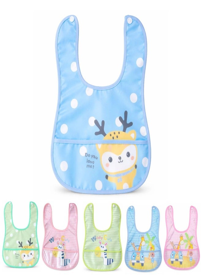 BTfash Babies Soft Button Bib for Feeding | Waterproof Bib for New Born | Washable Feeding Aprons for Infants & Toddlers | Reusable, Comfortable & Ideal for Mealtime | Gentle on Skin (Assorted_PO6) - Image 1