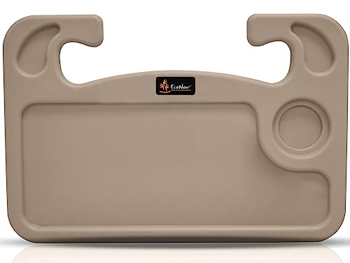 EcoNour 2 in 1 Car Steering Wheel Desk Beige Steering Wheel Tray for Laptop Eating Drinks Rectangular ABS Car Tray with Pen Holder Cup Holder - Image 1