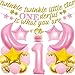 Balterever Twinkle Twinkle Little Star 1st Birthday Decorations Girl Gold Pink Banner Cake Topper Moon and Star Balloons for Baby Shower or Girl 1st Birthday Party - Image 2
