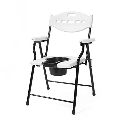 PHYSIQO Folding Elderly Disabled Man And Pregnant Woman Stainless Steel Shower And Bathing Room Mobile Commode Chair With Toilet Seat Comfortable Safe Toliet Stool Anti-Skid(100 Kg Weight Capacity) - Image 1