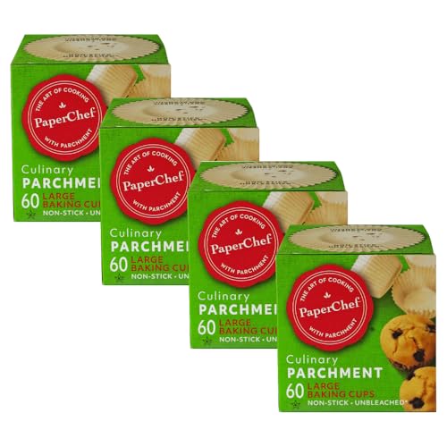 PaperChef  Large Parchment Baking Cups  Easy Release NonStick Paper  60 Count  4 Pack
