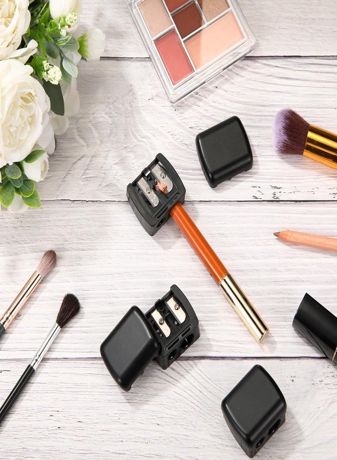 Faccito 6 Pcs Makeup Pencil Sharpener with Cover, Lip Liner Pencil Sharpener, Dual Hole Cosmetic Manual Tools for Eyeliner, Lip Liner, Eyebrow, Back to School Gifts for Classroom (Black) - Image 4