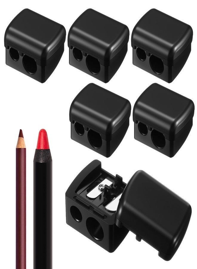 Faccito 6 Pcs Makeup Pencil Sharpener with Cover, Lip Liner Pencil Sharpener, Dual Hole Cosmetic Manual Tools for Eyeliner, Lip Liner, Eyebrow, Back to School Gifts for Classroom (Black) - Image 1