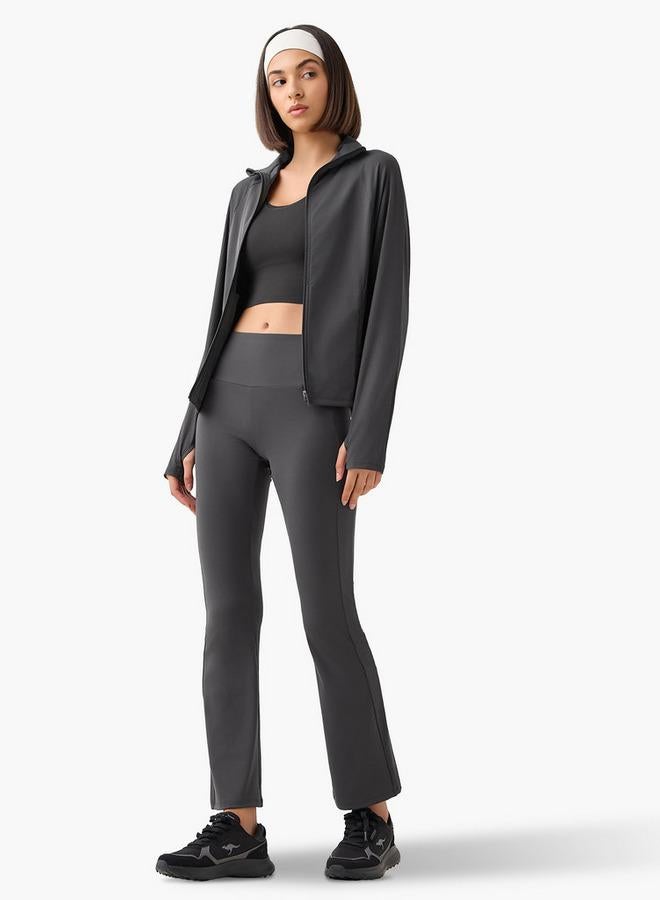 Active Regular Fit Flared Leggings with Ribbed Panel - Image 2