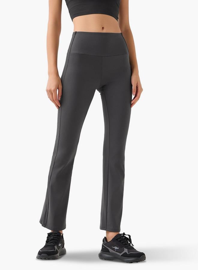 Active Regular Fit Flared Leggings with Ribbed Panel - Image 1