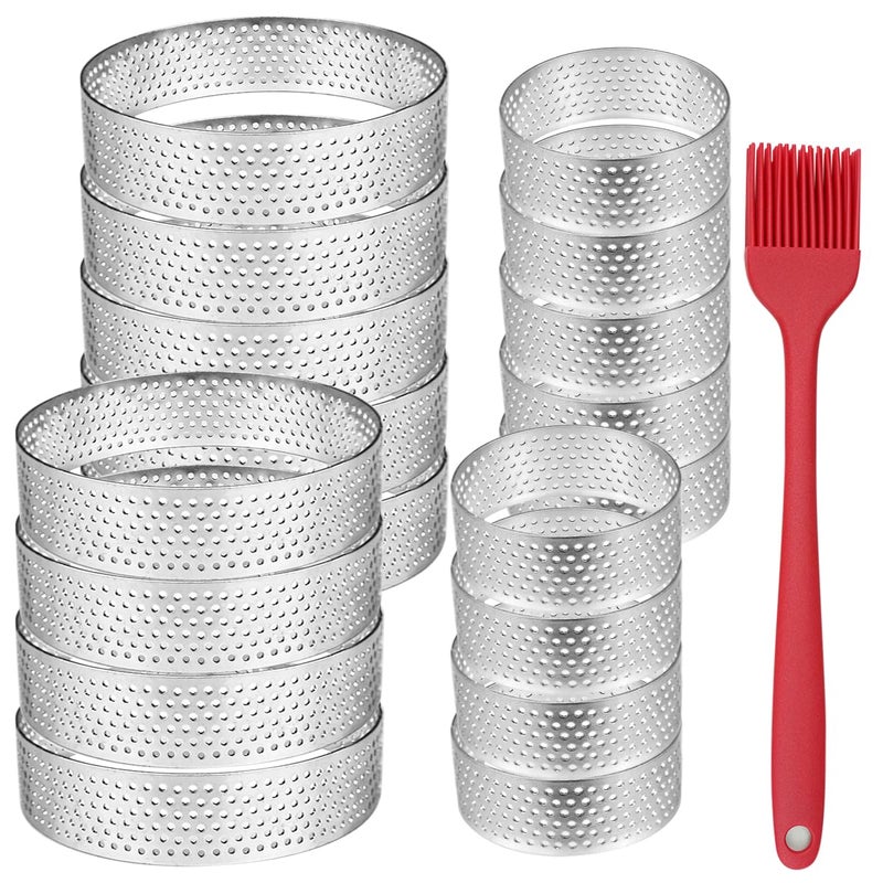 20 Pack Tart Rings 315 2 Inch Perforated Tart Rings Stainless Steel Nonstick Round Tart Ring Mousse Cake Ring Metal Round Cake Ring for Baking Small Fruit Tartet Crust