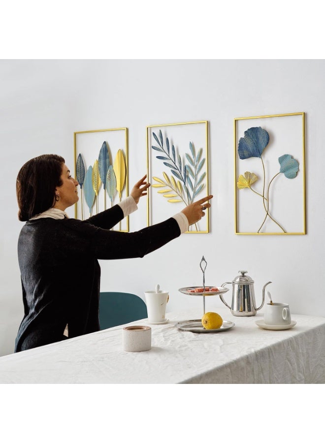 Gold Metal Wall Decor Leaf Wall Hanging Decoration, Set of 3 Metal Wall Art Home Decor for Living Room Office Bedroom Hotel - Image 4